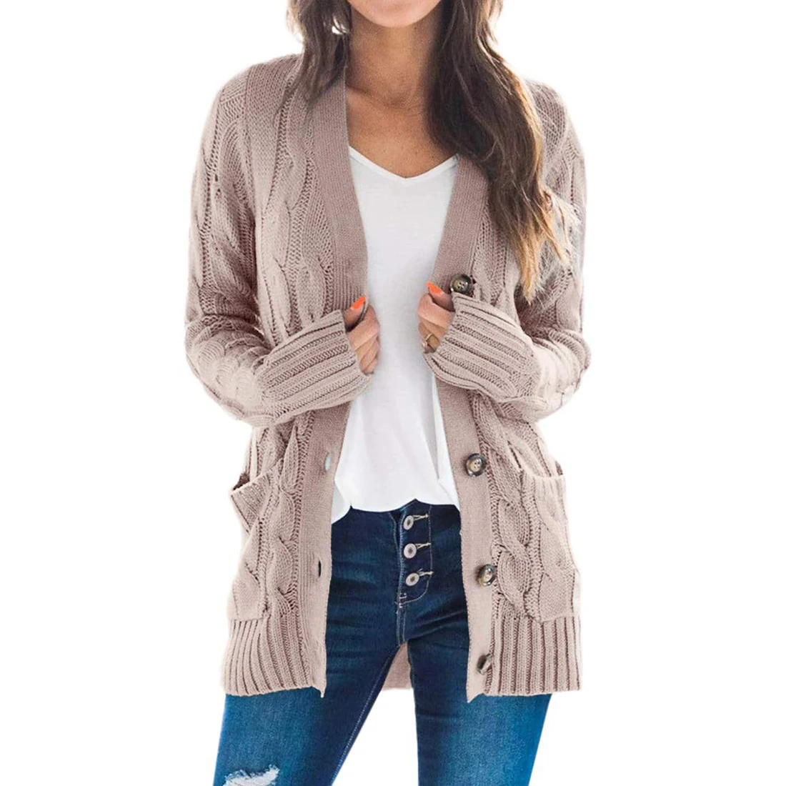 Dihope-cárdigan medio largo para mujer, Chaqueta de punto con bolsillo de moda, para primavera y otoño, 2020