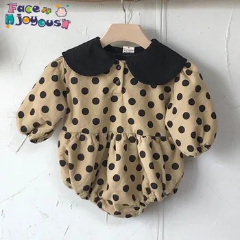 

2020 Spring New Baby Girl Bodysuits Cute Toddler Baby Girl Doll Collar Bodysuit Baby Climbing Wear Wave Point Jumpsuit