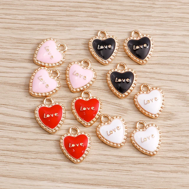 10pcs 12*14mm Lovely Love Heart Charms for Jewelry Findings Making Colorful Letter Charms Pendants Necklaces Earrings Crafting Mix Color