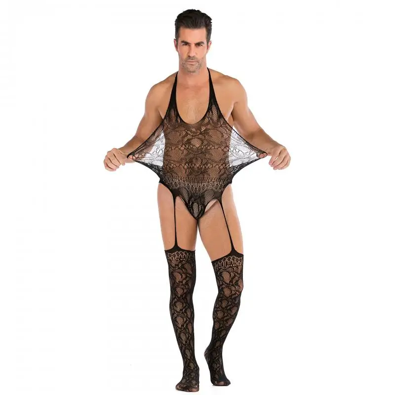 

Sexy Fetish Bodystocking Open Crotch Men Erotic Lingerie Porno Babydoll Crotchless Underwear Costumes Latex Catsuit Bodysuit