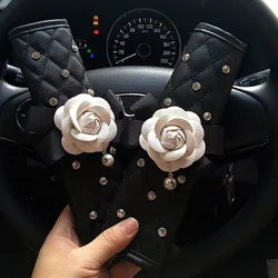 Camellia Crystal Leather Car Interior Accessories Set (Seat belt cover 2pc)