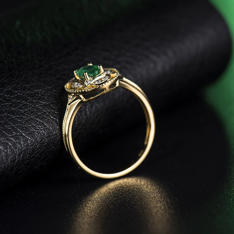 LOVERJEWELRY, Твердое 14 к желтое золото, натуральный изумруд, женские кольца, инкрустация бриллиантами, для помолвки, вечерние, рождественский подарок, хорошее ювелирное изделие