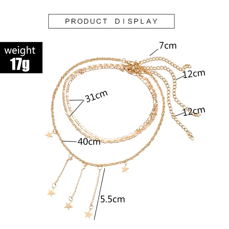 Модное многослойное ожерелье со звездами из цинкового сплава для женщин, ожерелье с подвеской из нержавеющей стали, колье, ожерелье, ювелирные изделия