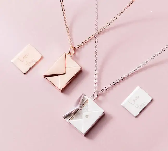 Authentic 1PC REAL. 925 Sterling Silver fINE Jewelry Lover Letter Envelope pendant Necklace Gift GTLx1793