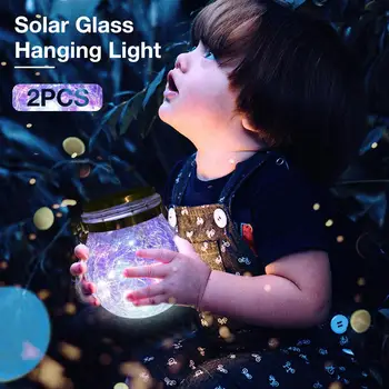 

2020 New 2Pc Solar Lantern Decorative IP65 Waterproof Light Clear Striped Glass Jar 30led Light For Garden Courtyard Decoration