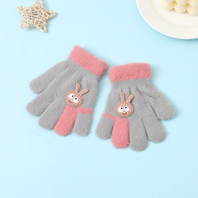 Baby Accessories luxury	 3-9 Years Kids Mittens Cartoon Rabbit Full Finger Gloves Boys Girls Soft Velvet Outdoor Winter Warm Gloves For Children accessoriesbaby eating 