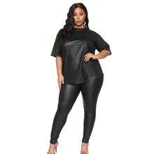 

2 Piece Leather Sets Womens Outfits Plus Size Set Women 4xl 5xl Two Piece Pants Set Plus Size Clothing 2021 Plus Size Conjuntos