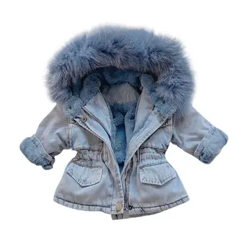 

Children Winter Thick Coat Toddler Kids Baby Girls Hooded Faux Fur Fleece Warm Thick Denim Coat Outwear With New Brand