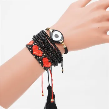 

Go2boho Turkish Evil Eye Bracelet MIYUKI Red Heart Bracelet For Women Boho Jewelry Pulseras Mujer 2019 Tassel Handmade Design