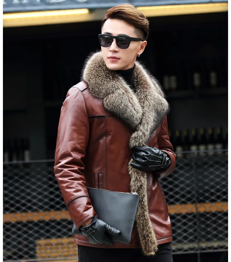 BATMO new arrival winter natrual sheepskin leather jackets men,men's raccoon fur collar& wool liner coat men N4061