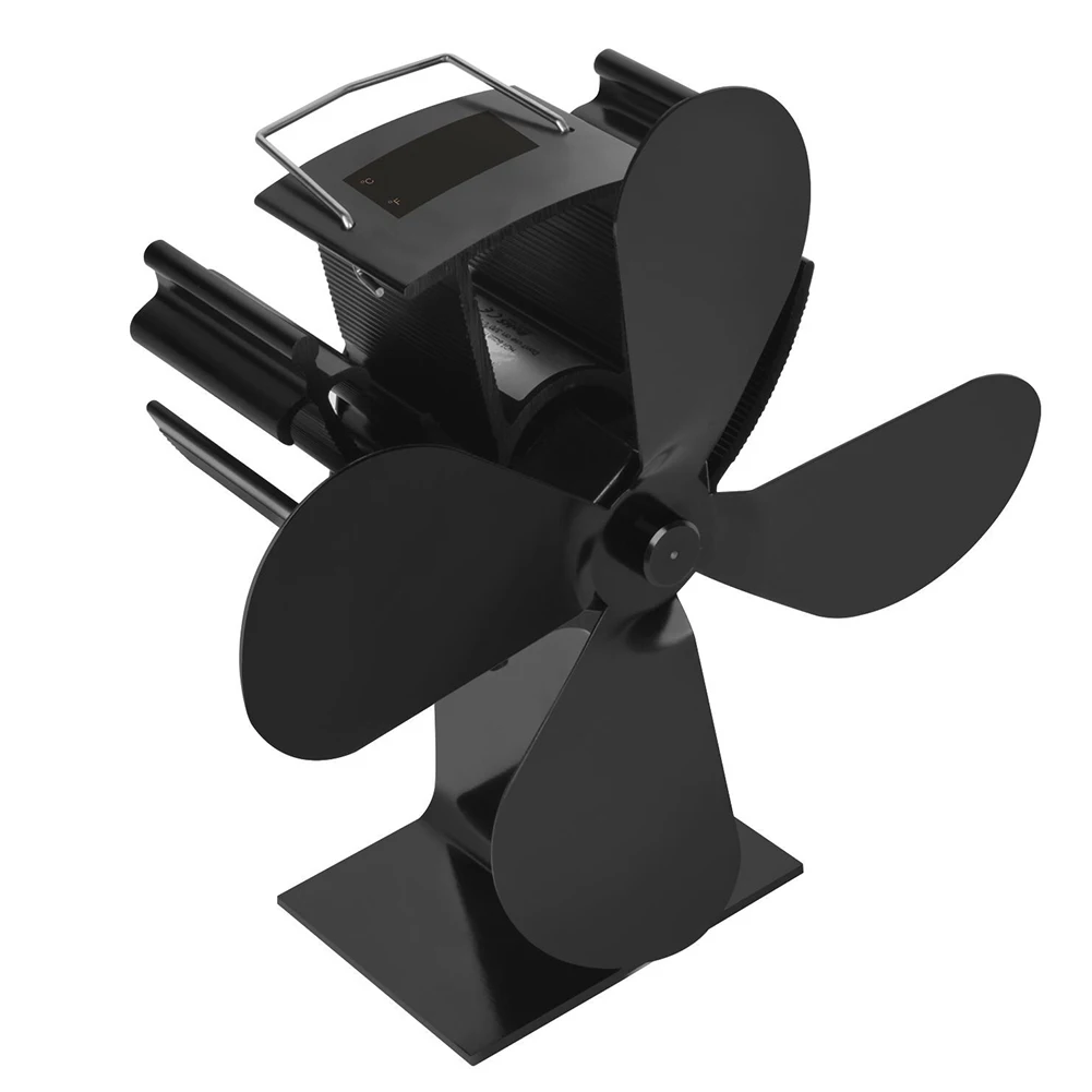 

4 Wings Thermodynamic Stove Fan Heat Powered Home Wood Burner Rustproof Circulate Warm Temperature Display Eco-friendly