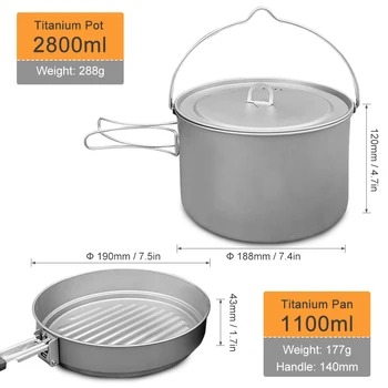

Titanium Pot Camping Pan Titanium Cookware Set 2.8L Pot with 1.1L Pan for Outdoor Camping Backpacking Hiking Picnic Cooking