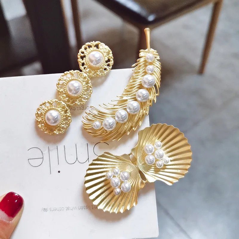 

Women Gold Color Feather Shell Pearl Hair Clips for Hair Bezel Duckbill Clip Hairpins Korean Female Lady Hair Accessories