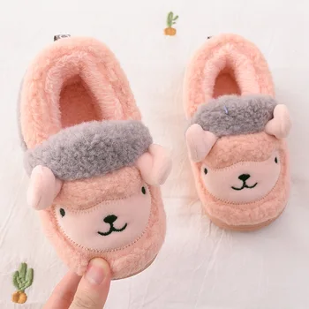 

Winter Fur Slippers Kids Baby Warm Shoes Boys Girls Cartoon Sheep Slides Flip Flops Home Indoor Toddler Slippers Zapatillas Bebe