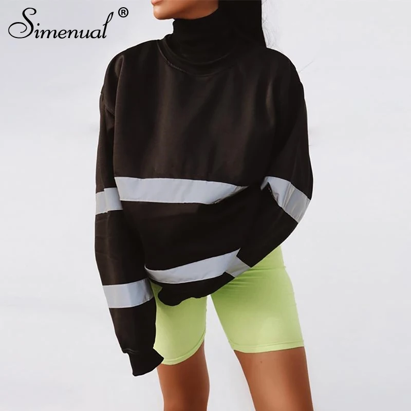 Simenual Casual Oversized Sweatshirts Women Reflective Striped Fashion Hoody 2019 Autumn Winter Lon
