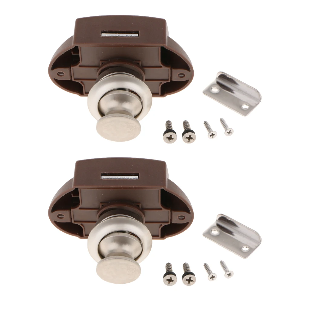 2pcs Push Button Catch Door Cabinet Lock Stainless Steel for Boat Horsebox Camper Van - Pearl Nickel
