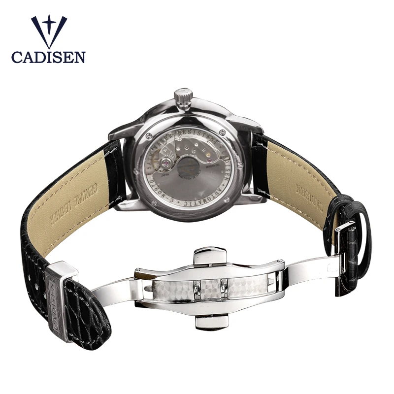 CADISEN мужские часы, автоматические механические наручные часы MIYOTA 9015, брендовые роскошные часы с настоящим бриллиантом, изогнутые сапфировое стекло, Relogio