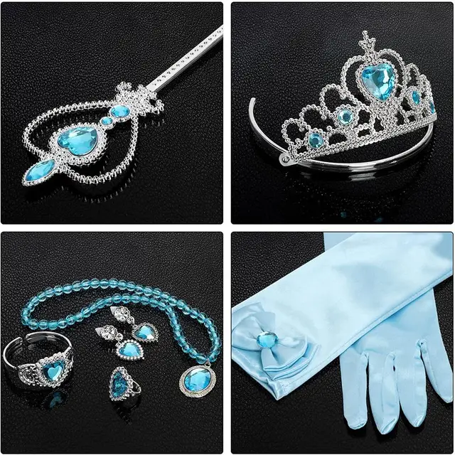 Girls Princess Costume Crown Magic Wand Necklace Earrings Set Necklace Gloves Accessories Beauty Sets Christmas Party Gift 4