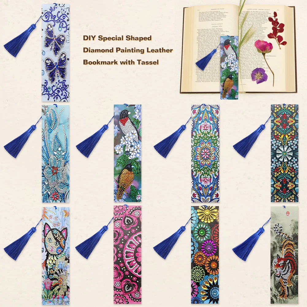 

DIY Special Shaped Diamond Painting High-quality Resin Leather Tassel Animal Flower Bookmark Reader Gift Crafts 210x60x5mm