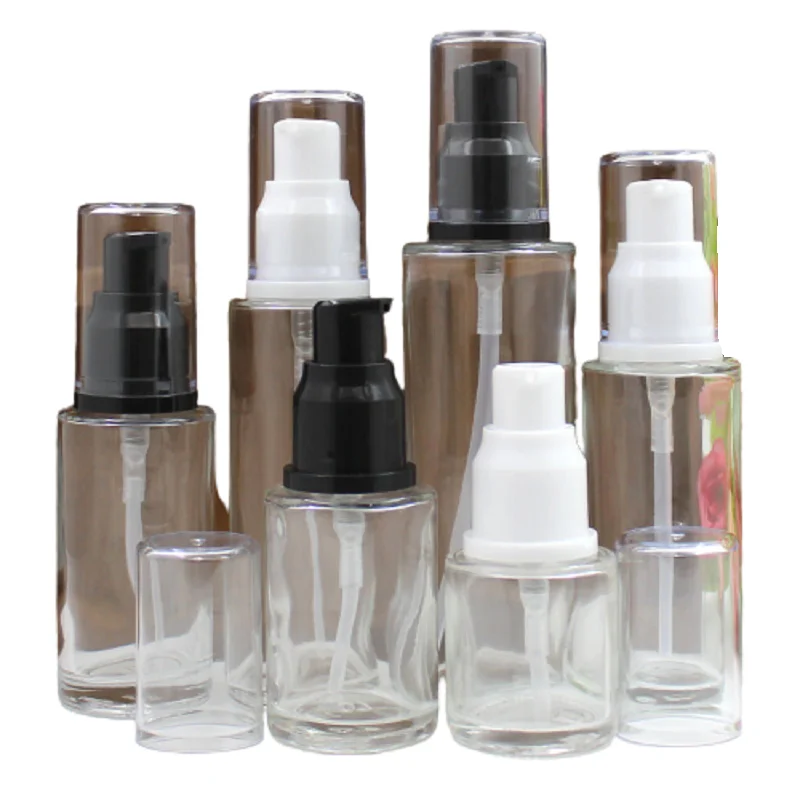 

20ml 30ml 40ml 50ml 60ml 80ml Lotion Pump Bottle Transparent Skincare Cream Container Glass Liquid Essential Oil Press Bottle