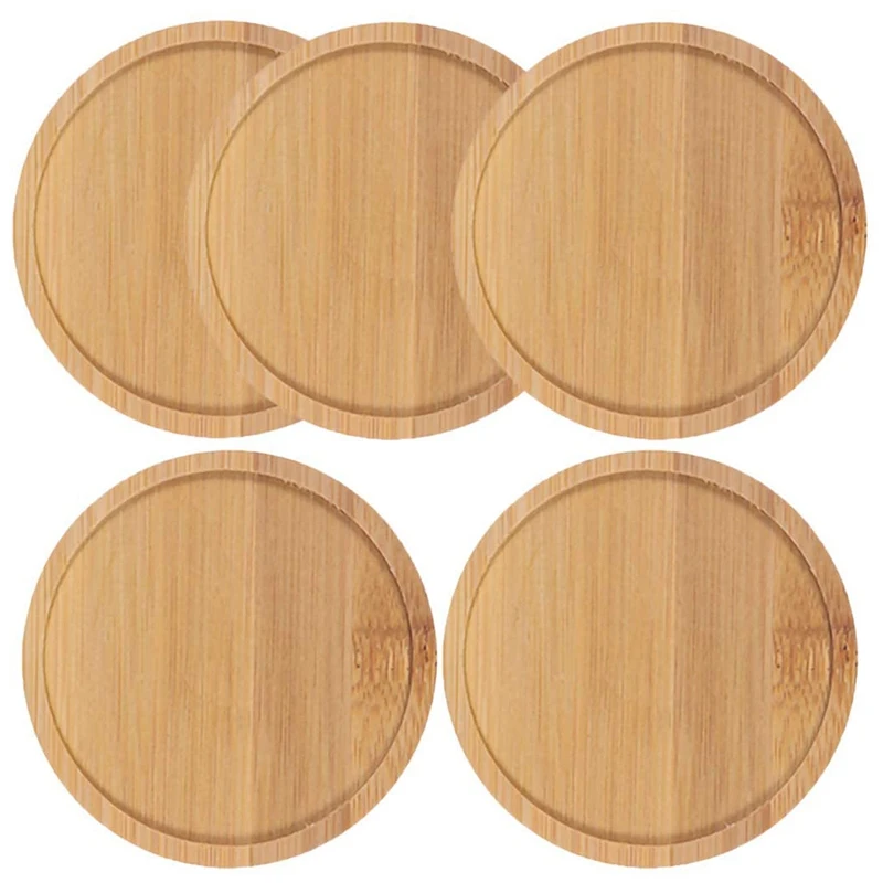 5 Pack Bamboo Plant Saucer 6.1 Inch Round Pot Tray Drainage for Succulent Planters Indoor Outdoor | Дом и сад
