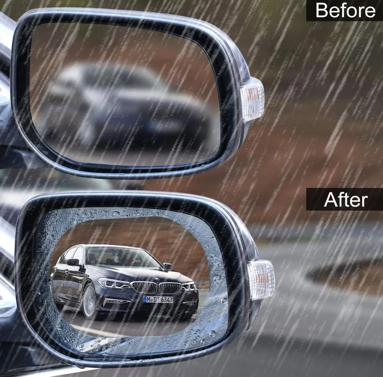 2PCS Car Film Anti Rain Water Repellent Film Car Mirror Window Clear Films Anti Dazzle Rearview Mirror Fog Rainproof