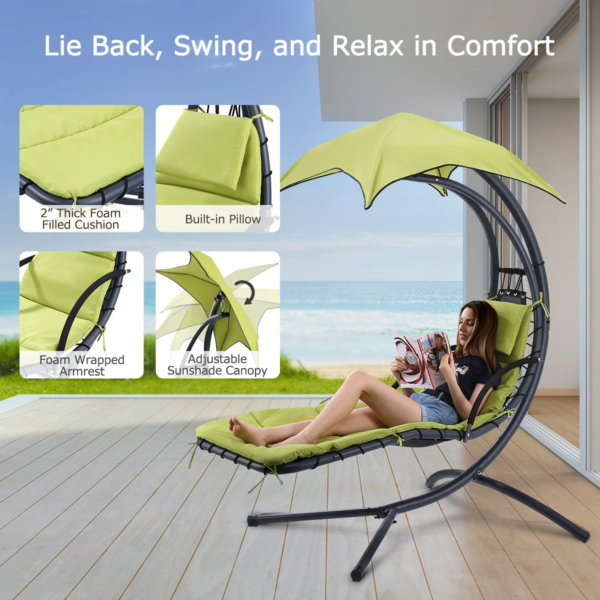 Finether открытый Крытый Подвесной шезлонг кресло гамак качели с дуговой подставкой