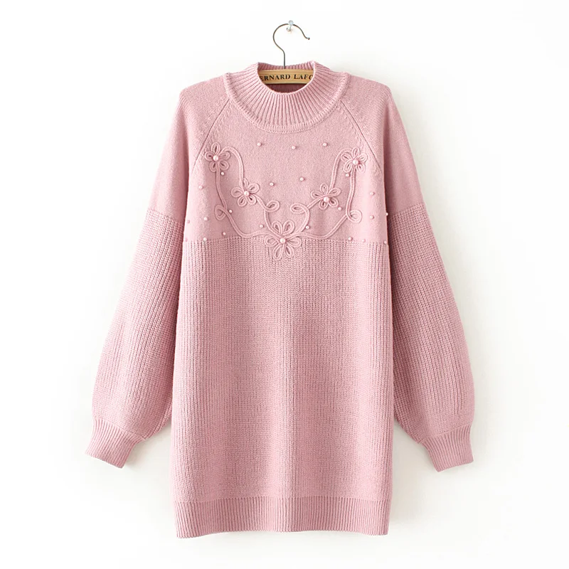 

Plus size 4XL beading autumn winter women's sweaters turtleneck Knitted pullovers casual ladies oversized tops female outwear