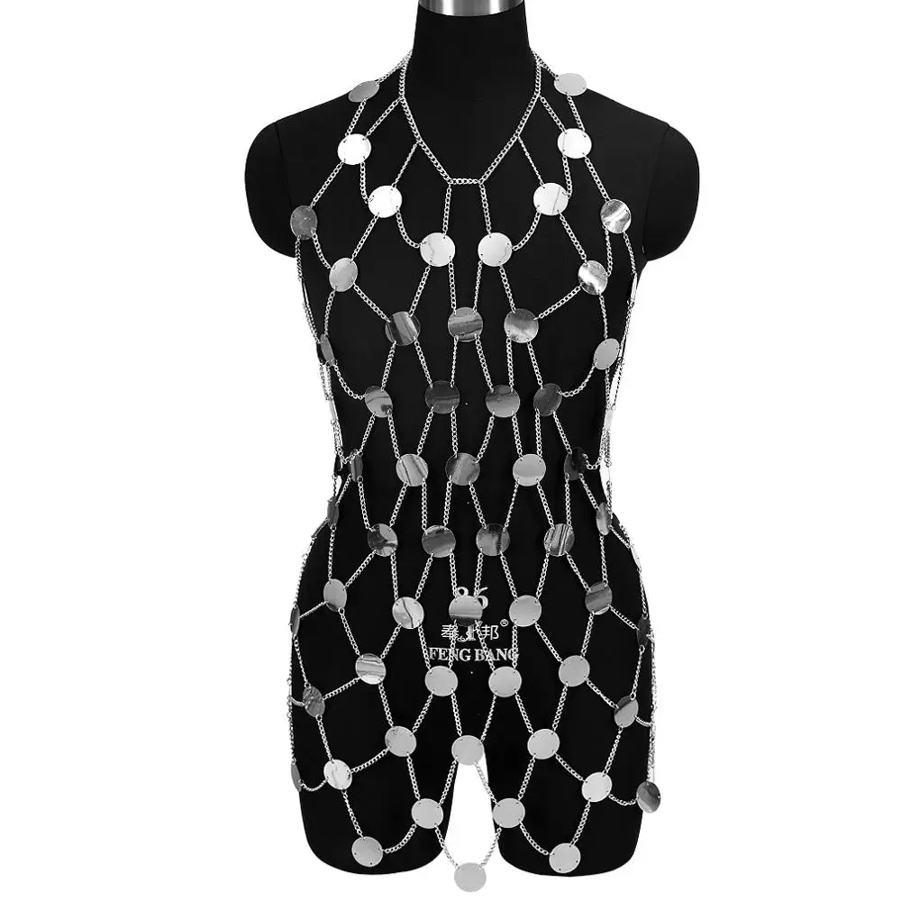 Sexy Sequins Dress Hollow Out Body Chain Metal Beach Bikini Top Cage Waist Belt Harness Boho Plus Size Women Jewelry Fashion - Окраска металла: SL0022