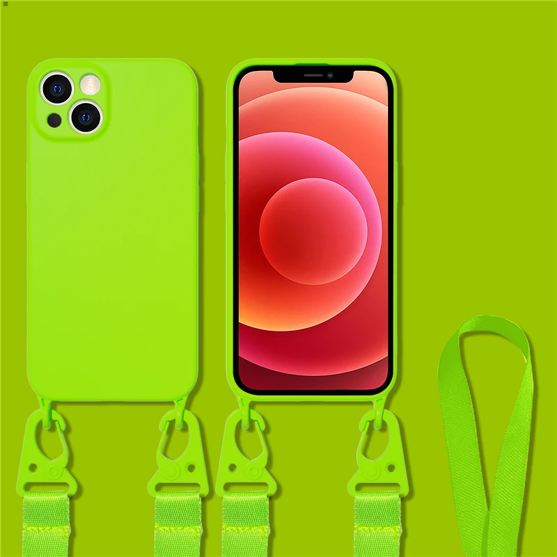 thumbnail image 1 of Crossbody Lanyard Cord Rope Strap Necklace Case For iPhone 11 12 13 14 15 Pro Max Mini XS X XR 7 8 Plus SE Liquid Silicone Cover, 1 of 5