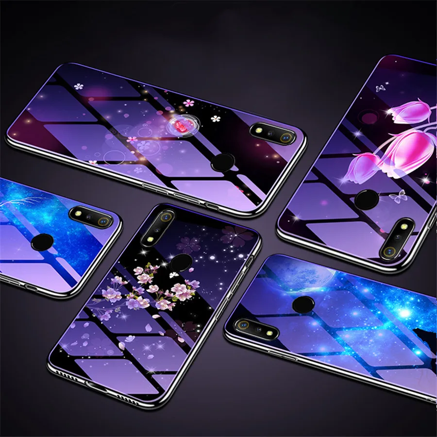 Для OPPO F5 F7 F9 F11 Pro A79 A73 A37 Защитная крышка Гальваническое Цветочное Стекло для Reno Z 2Z