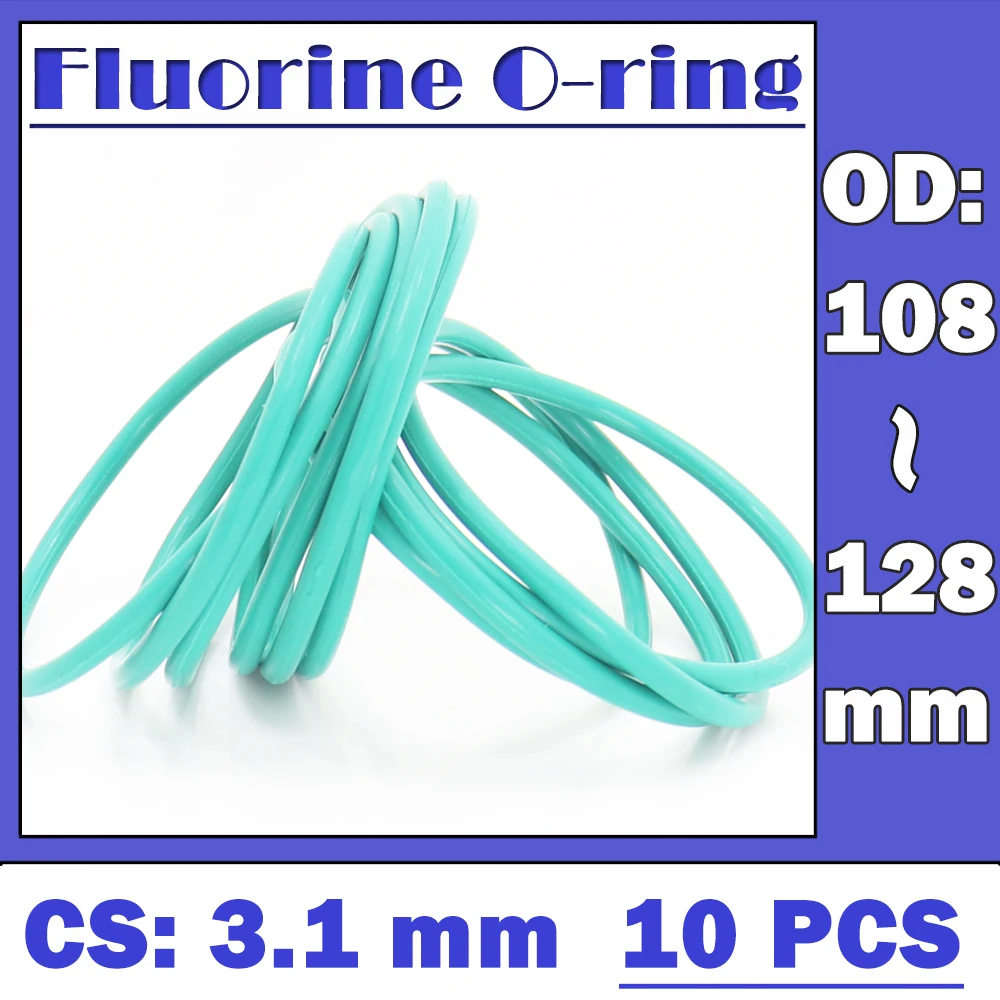 Cs3.1Mm Fkm O-Ring In Gomma Od 108/110/112/115/118/120/125/128*3.1Mm 10 Pezzi O-Ring Guarnizione Al Fluoro Guarnizione Olio Verde Oring