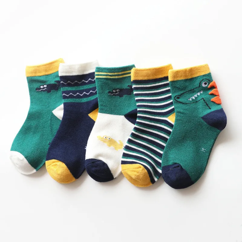 10 шт./лот = 5 пар), зимние носки для новорожденных и малышей, хлопковые носки для малышей, комплект на весну/осень, без косточек, для детей 1-3 лет - Цвет: 06Crocodile