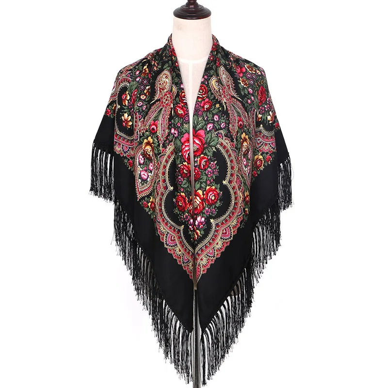 Hot sale Russian Big Size Square Scarf Twill Cotton Long Tassel Spring Winter Shawl Women Female Muslim Pashmina 140*140cm |