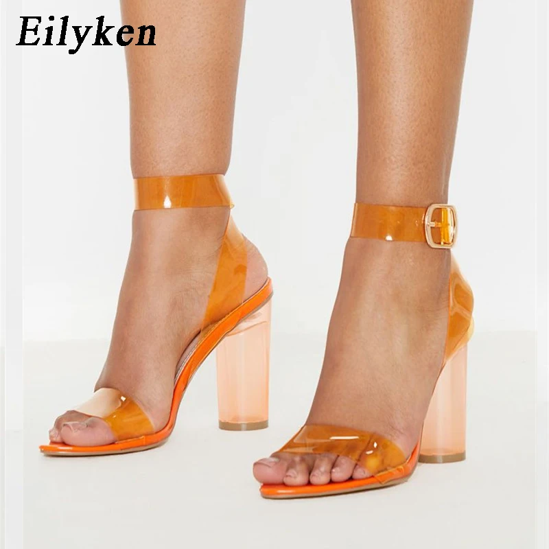 Eilyken/Новинка года; прозрачные женские босоножки на высоком каблуке с ремешками из пвх; пикантные вечерние женские туфли с открытым носком; женские босоножки