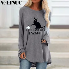 Cat Print 2019Top New Fashion Women Long Sleeves Floral Casual Shirts Solid O-Neck Pullover Loose Tunic Top Camisas Mujer Cat Print 2019Top New Fashion Women Long Sleeves Floral Casual Shirts Solid O-Neck Pullover Loose Tunic Top Camisas Mujer