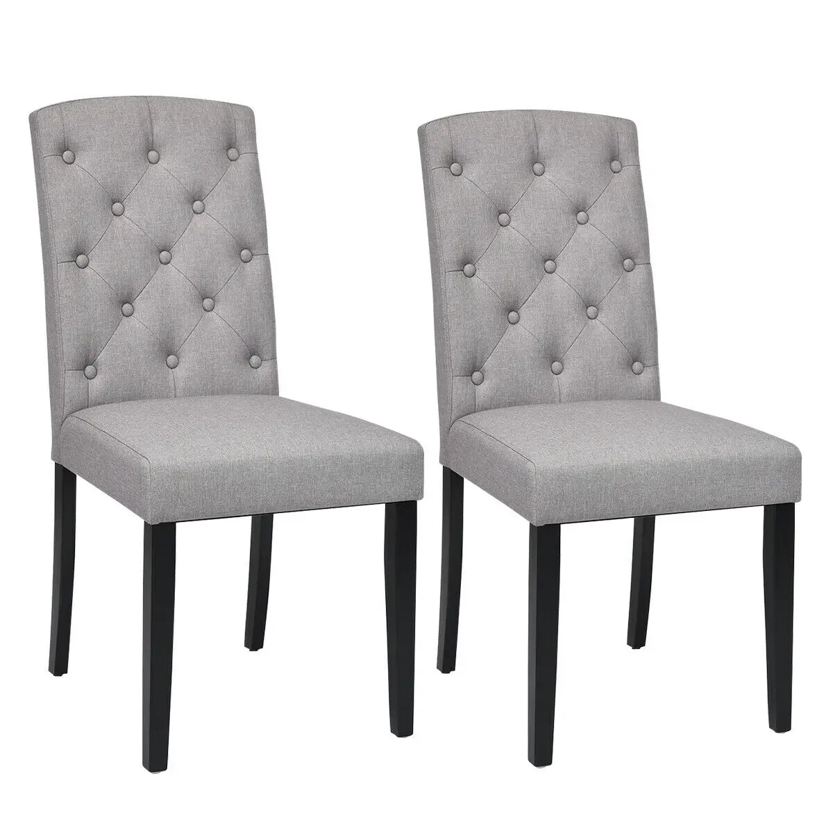 

Set of 2 Linen Fabric Wood Accent Dining Chair Tufted Modern Living Room Gray