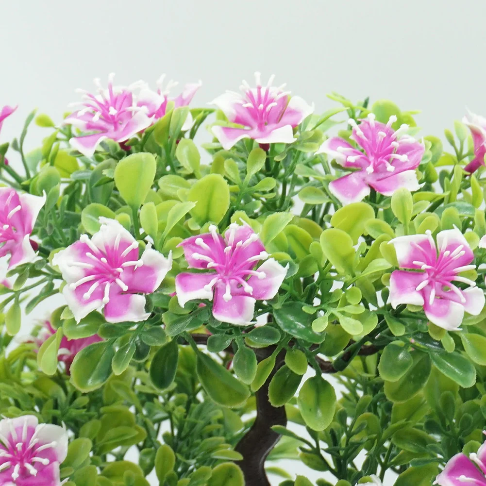 Hot 1Pc Artificial Plastic Guest-Greeting Pine Flower Tree Potted Bonsai Home Office Garden Desktop Party Decor