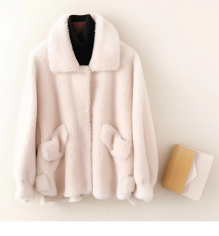 

wool blends turn-down collar clothing women coat winter 2019new fashion short parka sheep fur jacket plus size female outerwear