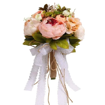 

Wedding Bouquet Bridal Romantic Artificial Silk Peony Rose Flower Bouquet for Bride Bridesmaid Holding Bouquet