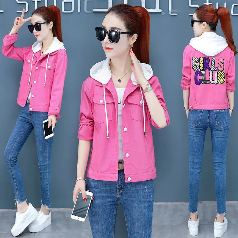 

New Women's Fashion Jeans Coat 2019 Spring And Autumn Korean-style Slim Fit Slimming Deconstructable Hooded Cowboy Cotton Coat