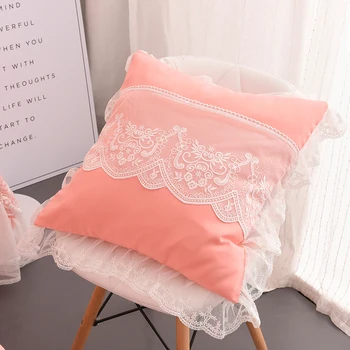 

Korean Throw Pillow Covers Decorative Cushion Covers with Lace Solid Pillowcase Pink Green Pillow Case for Sofa Chair 2pcs A lot