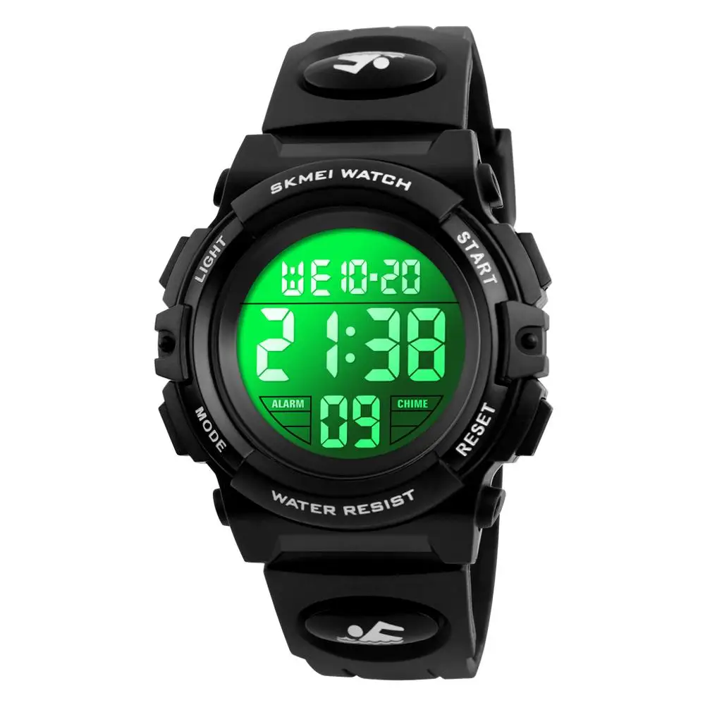 SKMEI Детский светодиодный электронные цифровые часы с хронографом спортивные часы 5 бар водонепроницаемые детские наручные часы для мальчиков и девочек - Цвет: Black