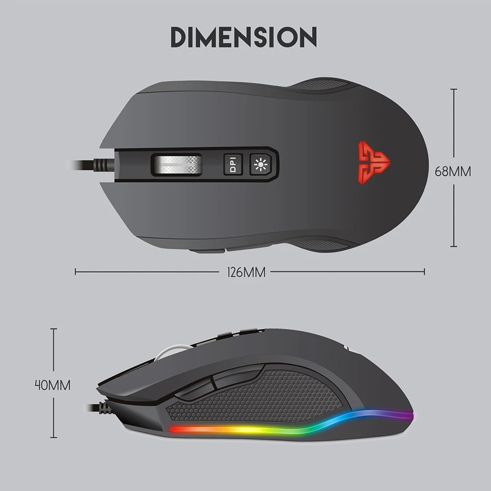  Fantech X5s Wired Gaming Mouse 4800DPI USB Optical Computer Mouse Ergonomic 6D LED Gaming Mouse For
