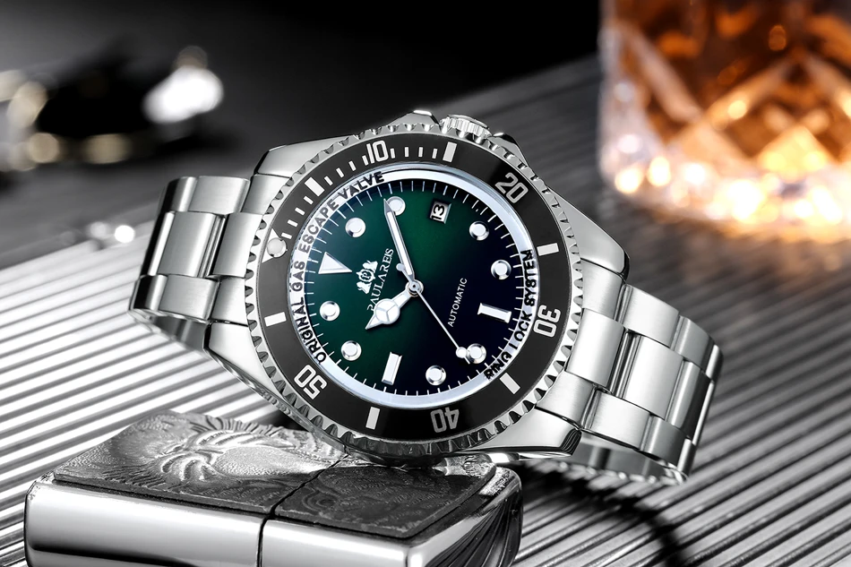 Automatic Self Wind Mechanical Stainless Steel Strap Gold Silver Gradient Black Blue Dial Date Business Men_voghion.com