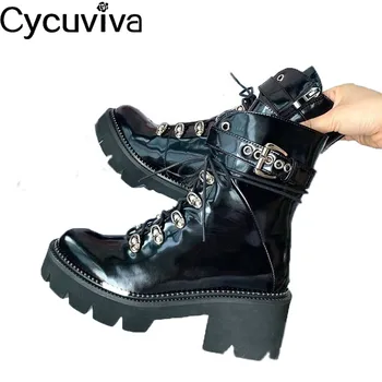 

Thick Sole Chelsea Ankle Boots For Women Leather Lace up Flat Knight Boots Runway Platform Casual Shoes White Black Short Boots