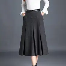 Новая мода OL осень зима женские шерстяные юбки размера плюс с высокой талией повседневные миди плиссированные трапециевидные женские юбки