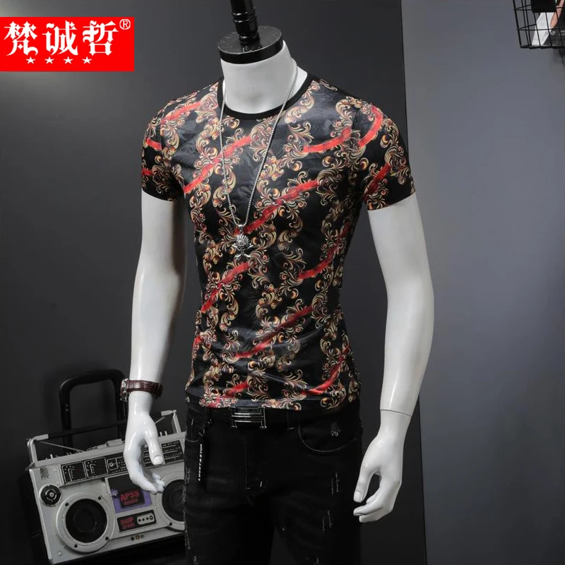 Модная летняя футболка с короткими рукавами и принтом в китайском стиле, Высококачественная роскошная мужская футболка из тенселя - Цвет: as picture