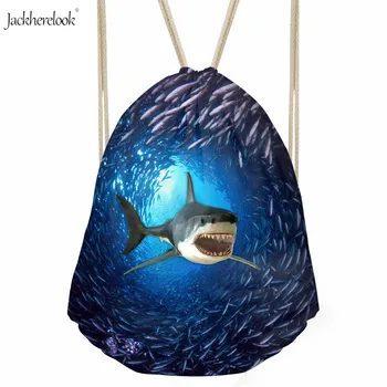 

Jackherelook Shark/dolphin with Fish Print Drawstring Backpack Blue Sea Animal Gym Pack for Teens Marine Life Daily Storage Bag
