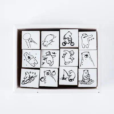 12 шт./компл. мини цветы Медведь деревянные и резиновые штампы для DIY скрапбукинг украшения пуля журнал ремесла Kawaii - Цвет: xiongxiong-huanleduo